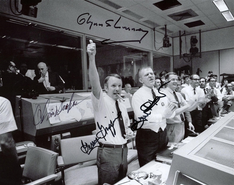 Apollo 13 Mission Control Flight Directors Signed 10"x 8" Photo w/ 4 Signatures (TPA Guaranteed)
