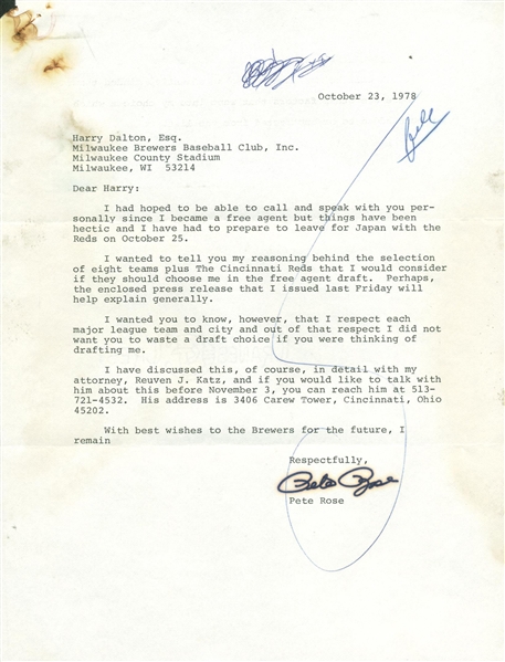 Pete Rose Signed Original 7" x 9" 1978 Letter w/ Baseball Content! (TPA Guaranteed)