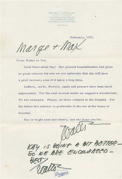 Walter O Malley Signed 7" x 9" Typed 1973 Letter (TPA Guaranteed)