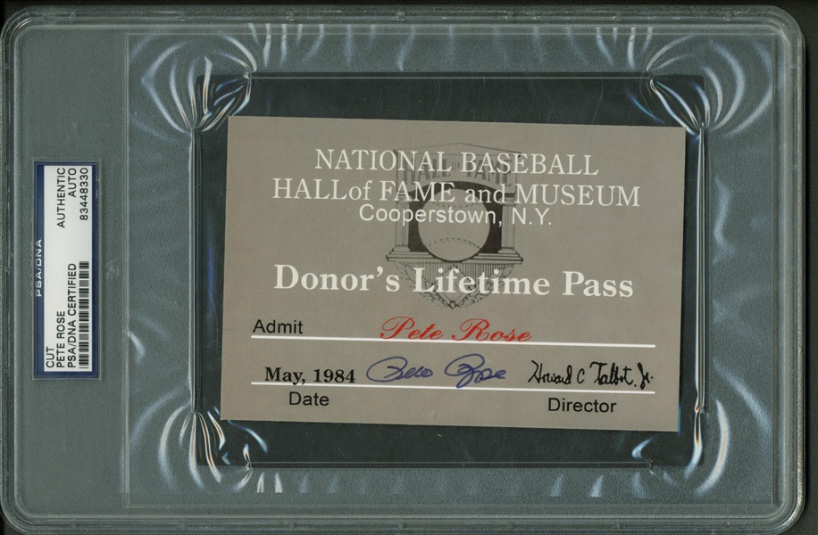 Pete Rose Signed Hall Of Fame Donor Lifetime Pass (PSA/DNA Encapsulated)