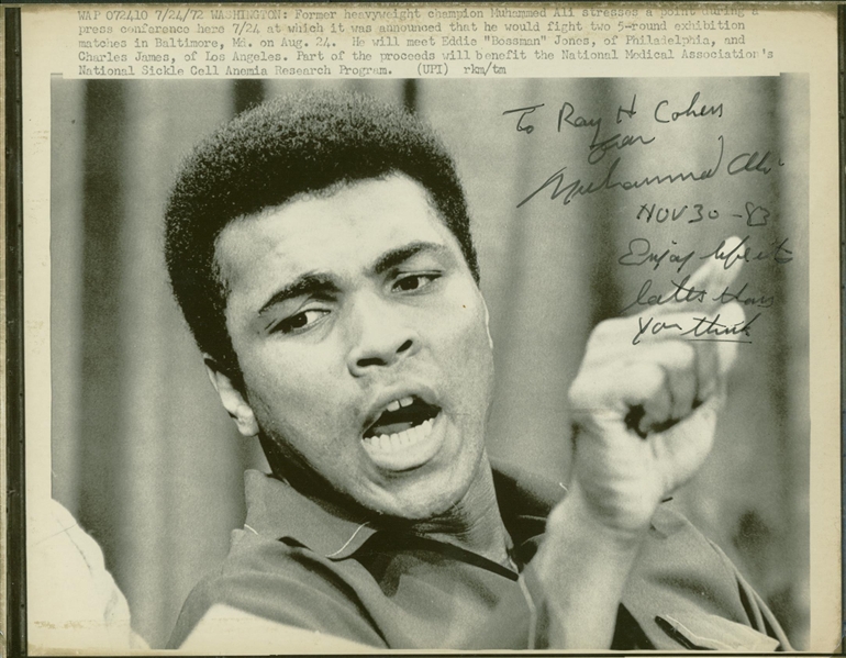 Vintage Muhammad Ali Signed 1972 8x10 Wire Photo with Unique "Enjoy Life" Inscription (TPA Guaranteed)