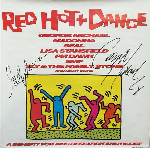 Madonna & George Michael Dual Signed 24" x 24" Red Hot Dance Aids Benefit Concert Poster (TPA Guaranteed)