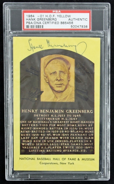 Hank Greenberg Signed HOF Plaque Card (PSA/DNA Encapsulated)