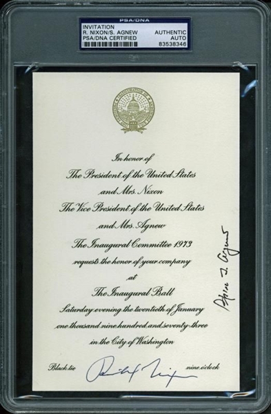 Richard Nixon & Spiro Agnew Dual Signed 1969 Presidential Inauguration Invitation (PSA/DNA Encapsulated)