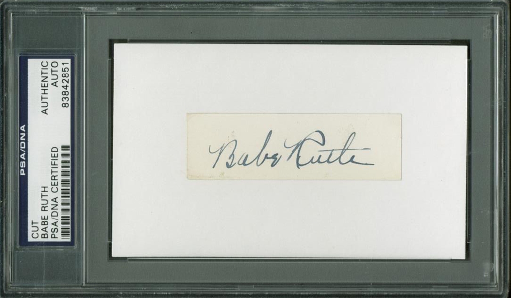 Exceptional Near-Mint Babe Ruth Signed 3" x 5" Album Page (PSA/DNA Encapsulated)