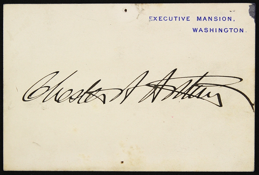 President Chester Arthur Superbly Signed 2.5" x 4" Executive Mansion/White House Card (TPA Guaranteed)