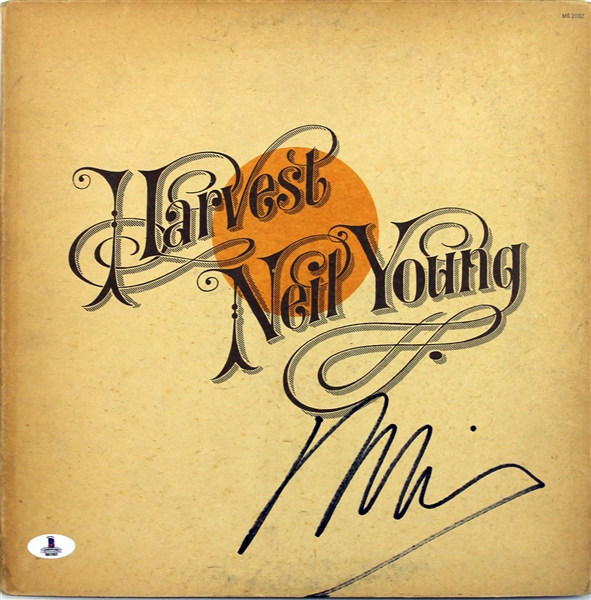 Neil Young Rare Signed Harvest Album Cover (Beckett/BAS)