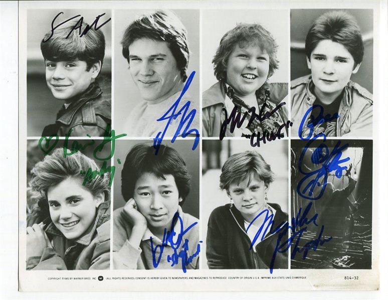 The Goonies RARE Cast Signed 8" x 10" Black & White Promotional Photograph w/ 7 Signatures! (PSA/DNA)