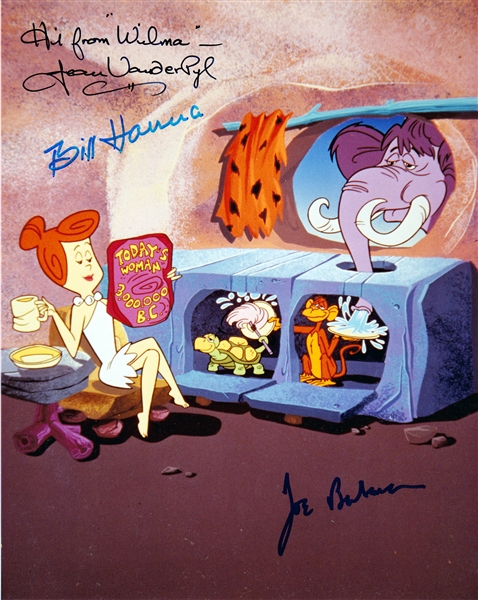 Hanna-Barbera: Bill Hanna & Joe Barbera (and Jean Vander Pyl) Dual Signed 8" x 10" Color Flintstones Photo (TPA Guaranteed)