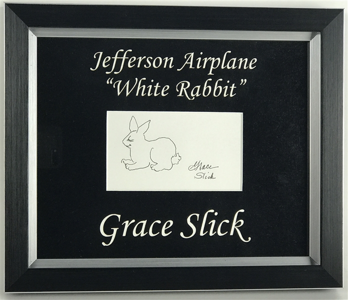 Jefferson Airplane: Grace Slick Signed 3" x 5" with "White Rabbit" Sketch (TPA Guaranteed)