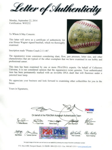 Lot Detail - Honus Wagner Single Signed Official Baseball (PSA/DNA)