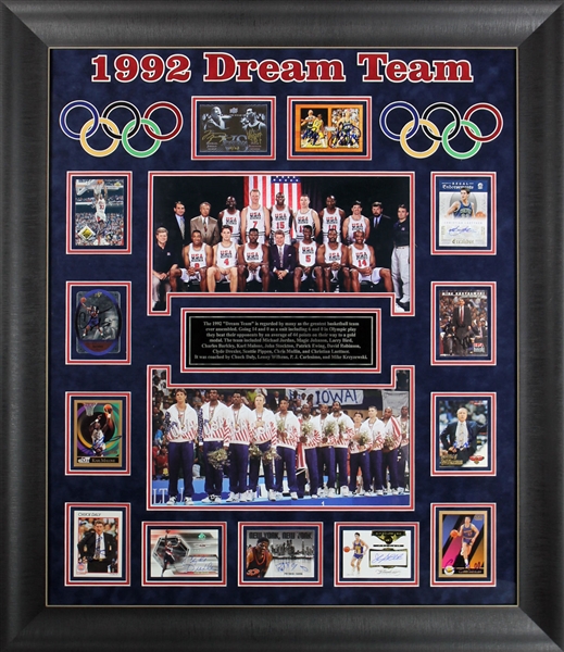 1992 USA Dream Team Signed Custom Basketball Card Display (PSA/DNA)