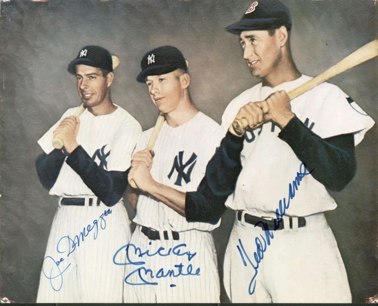 Mickey Mantle, Ted Williams & Joe DiMaggio Signed 8" x 10" Rare Color Photograph (PSA/DNA)