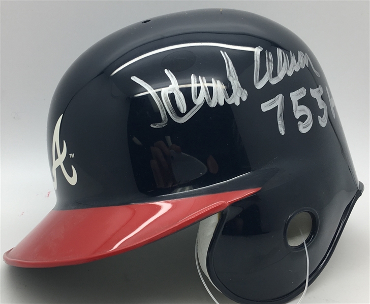 Hank Aaron Signed & Inscribed "755 HRs" Atlanta Braves Mini Helmet (JSA)