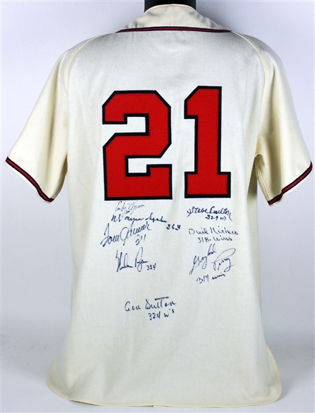 300 Game Winners Multi-Signed Warren Spahn Braves Jersey Signed & Inscribed by 8! (JSA)