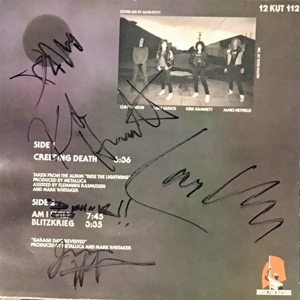 Metallica Group Signed "Creeping Death" Album Cover w/ Cliff Burton & "Drunk" Inscription! (BAS/Beckett Guaranteed)