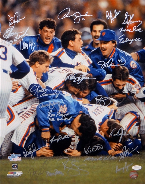 1986 World Series Champion NY Mets Team Signed 16" x 20" Color Photo w/ 25 Signatures! (JSA)