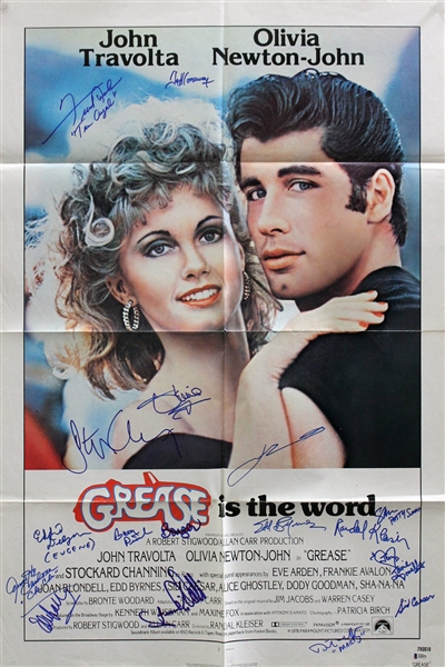 Grease Cast Signed 27" x 40" Movie Poster w/ 17 Signatures! (BAS/Beckett)