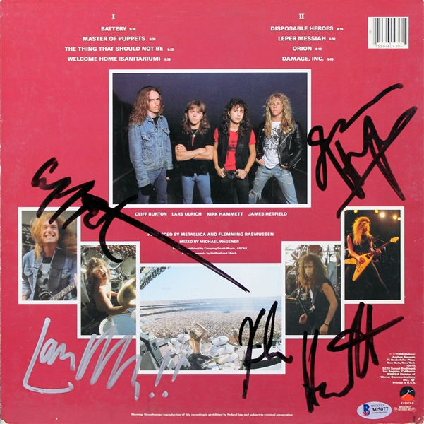 Metallica Group Signed "Master of Puppets" Record Album Cover with Cliff Burton! (BAS/Beckett)