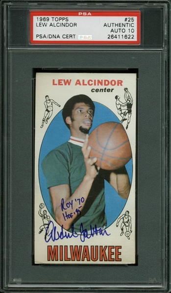 Kareem Abdul-Jabbar Signed 1969 Topps Rookie Card - PSA/DNA Graded GEM MINT 10!