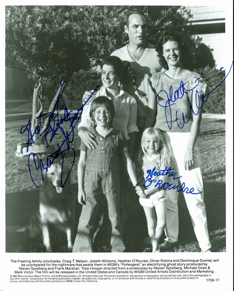 Poltergeist Rare Cast Signed Promotional Photo w/ Heather ORourke, Craig T. Nelson & JoBeth Williams (BAS/Beckett)