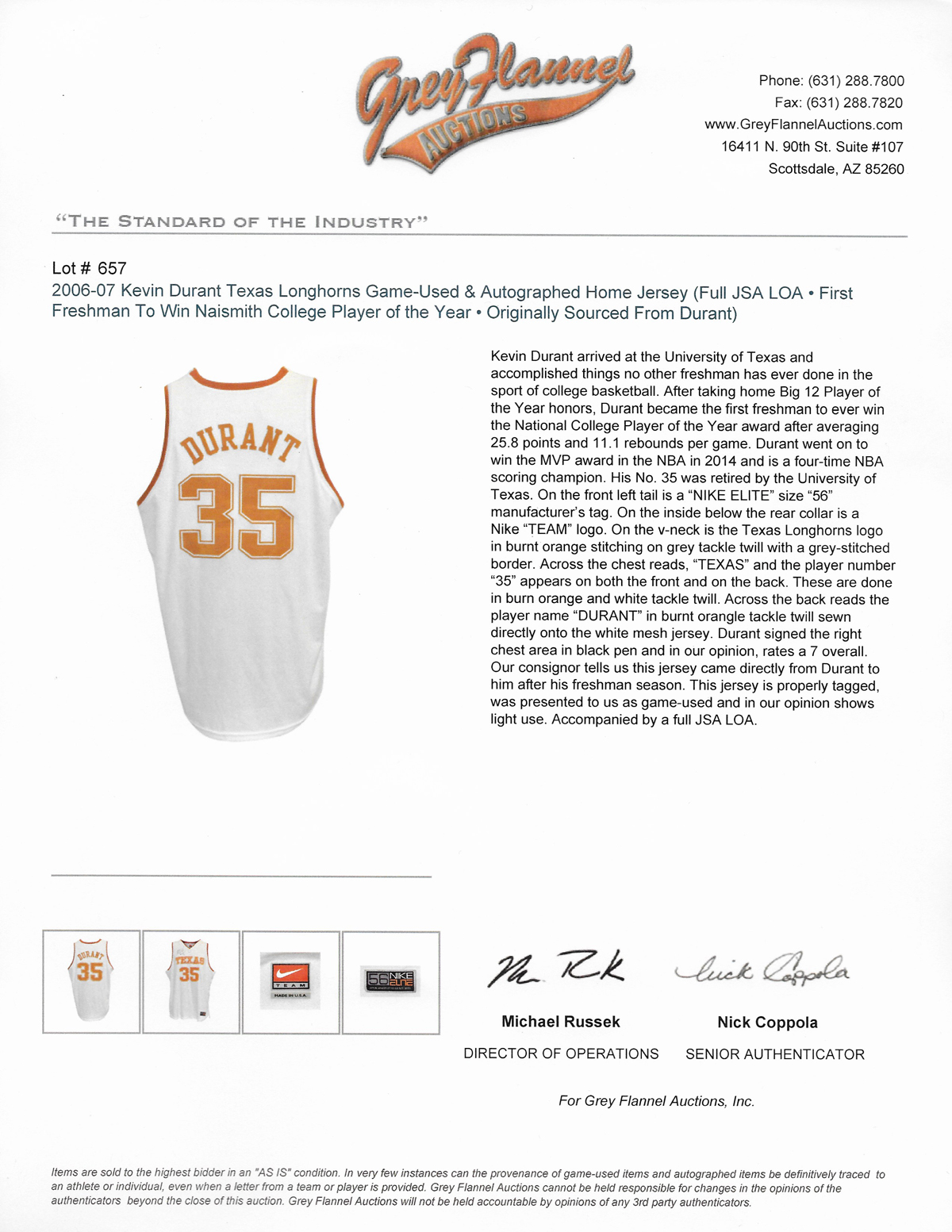 Texas Longhorns Kevin Durant Autographed Orange Authentic