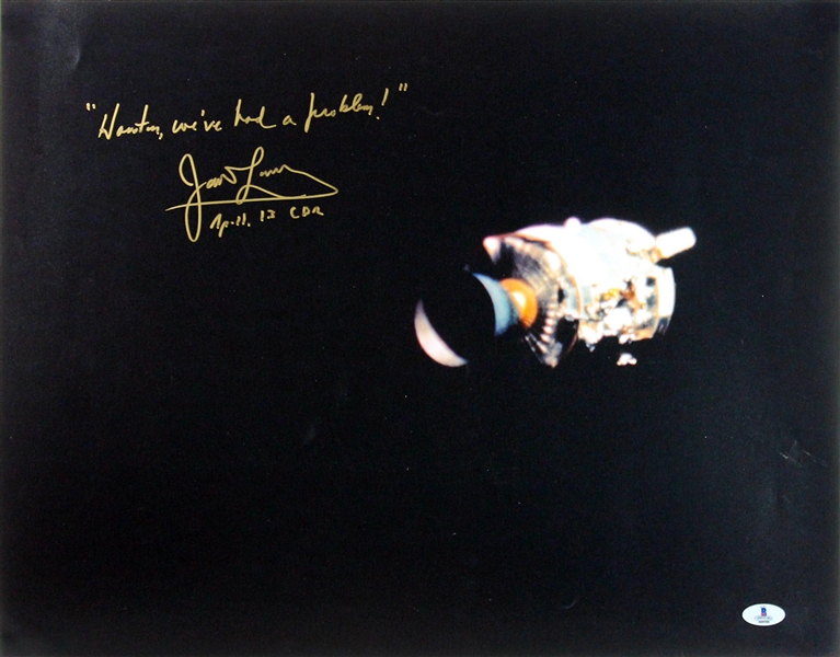 Apollo 13: Jim Lovell Signed 16" x 20" Photo w/ "Houston Weve Had A Problem" Inscription (BAS/Beckett)