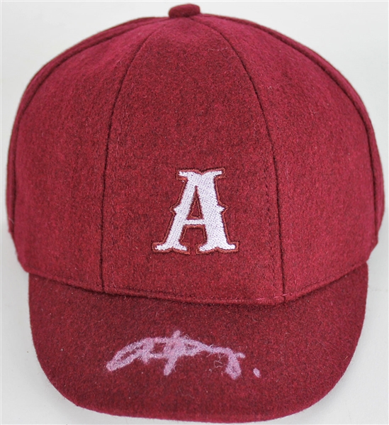 AC/DC: Angus Young Signed Red Personal Style Schoolboy Cap (BAS/Beckett)