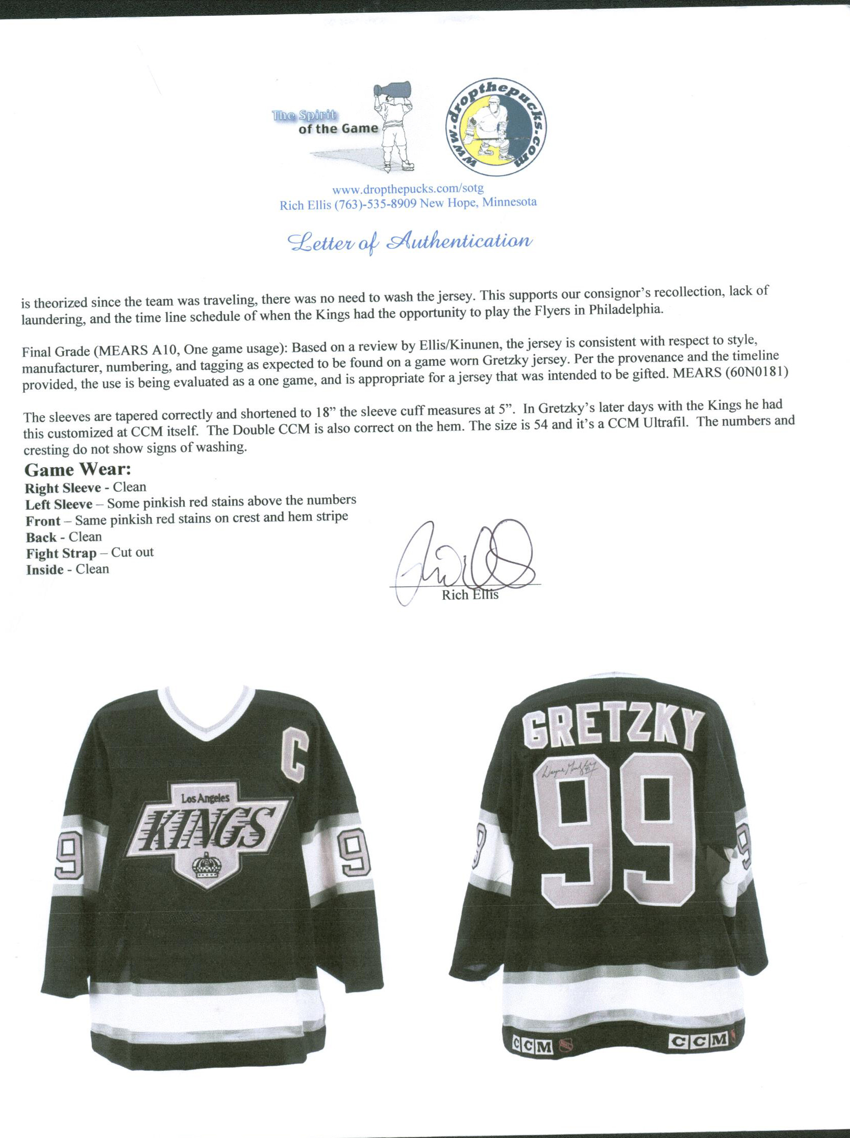 Sell or Auction Your Wayne Gretzky Game Worn Los Angeles Kings Jersey