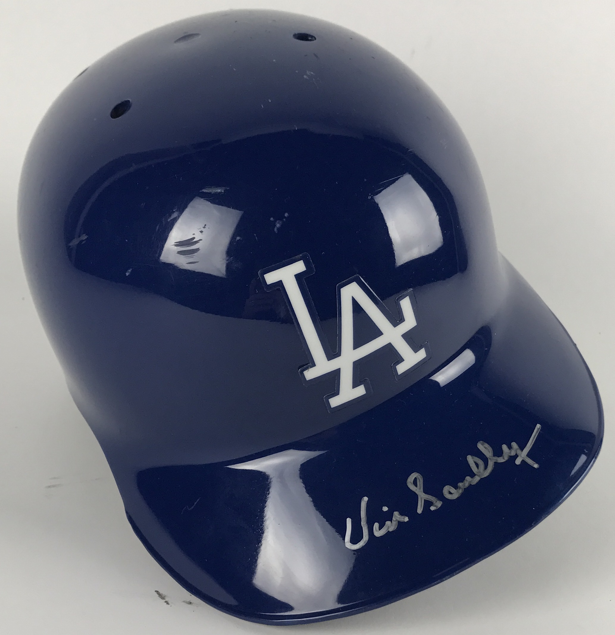 Lot Detail - Vin Scully Rare Signed 2012 LA Dodgers Team Issued Batting Helmet from 10/1/12 vs 