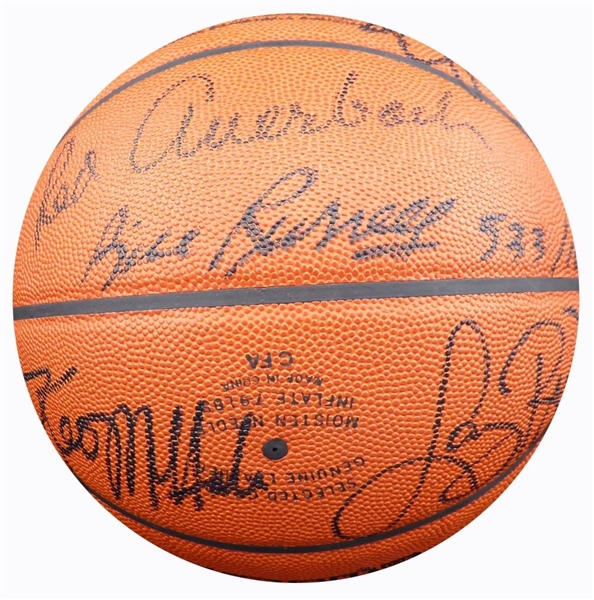 Boston Celtics Retired Numbers Multi-Signed Official NBA Basketball w/ Bird, Russell, and 17 Others! (JSA)