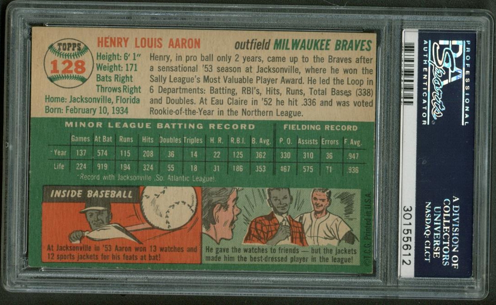 Lot Detail - 1954 Topps Hank Aaron #128 Rookie Card PSA Graded NRMT 7!