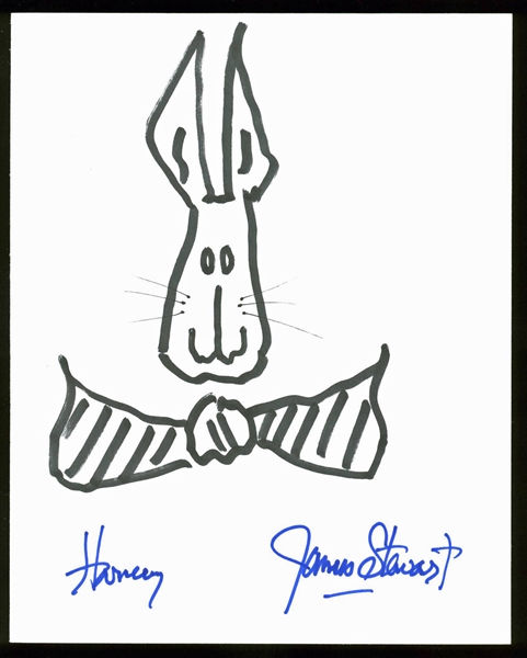 Jimmy Stewart Hand Drawn & Signed 8" x 10" Sketch of Harvey The Rabbit! (JSA)