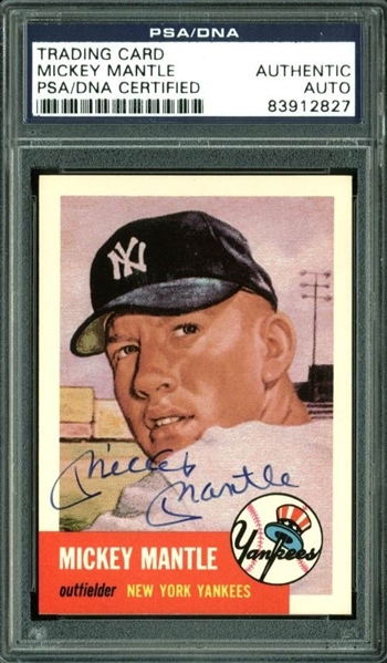 Mickey Mantle Signed 1991 Topps Archives 53 Reprint #82 (PSA/DNA Encapsulated)