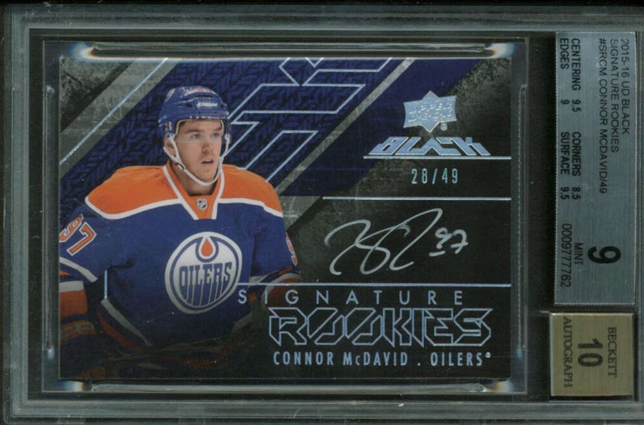 Connor McDavid Signed 2015 Upper Deck Black Rookie Card BGS Graded Perfect 10 Auto!