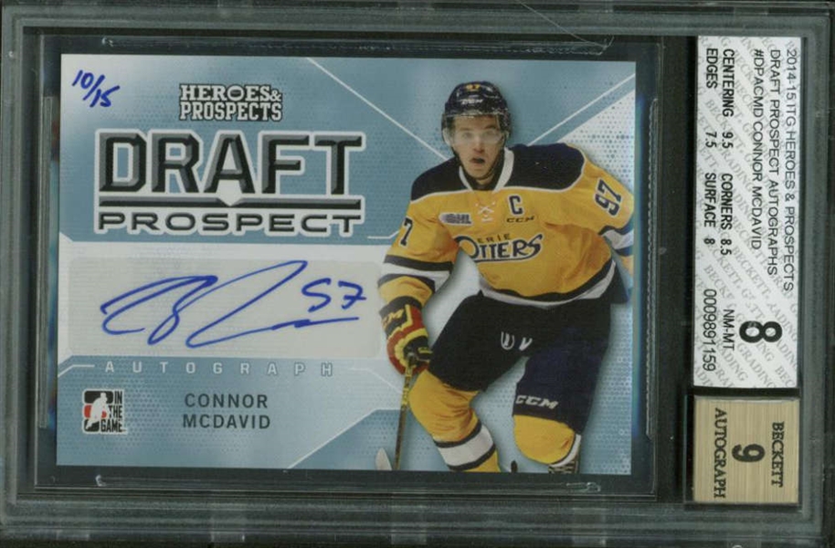 2014 In The Game Heros & Prospects Signed Connor McDavid Rookie Card BGS 8 w/ 9 Auto!