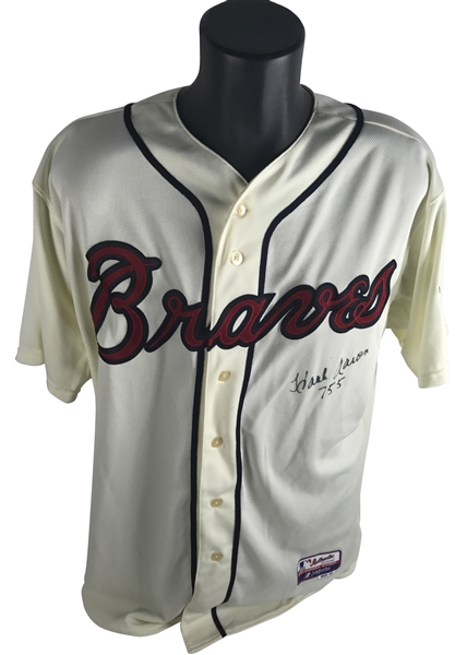 Hank Aaron Signed "755" Atlanta Braves Majestic Jersey (JSA)