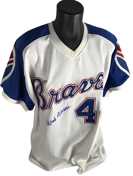 Hank Aaron Signed 1974 Mitchell & Ness Atlanta Braves Blue Jersey (MLB & Steiner)