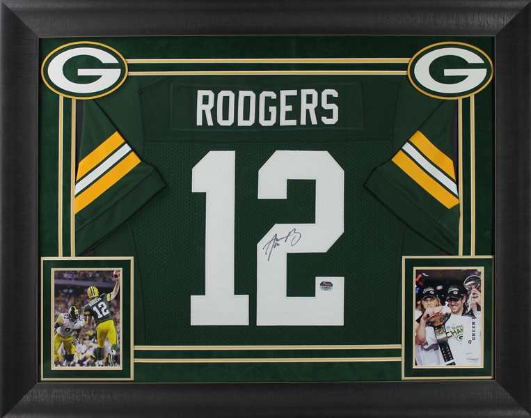 Aaron Rodgers Signed Packers Jersey in Custom Framed Display (Fanatics)
