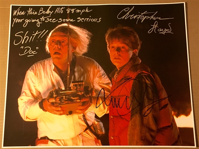 Back To The Future: Michael J. Fox & Christopher Lloyd Dual Signed 16" x 20" w/ Rare Inscription!