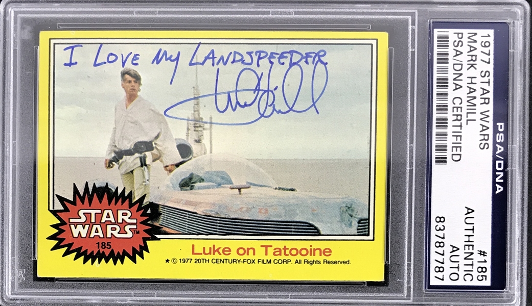 Star Wars: Mark Hamill Signed 1977 Topps Star Wars Trading Card #185 w/Unique Inscription (PSA/DNA Encapsulated)