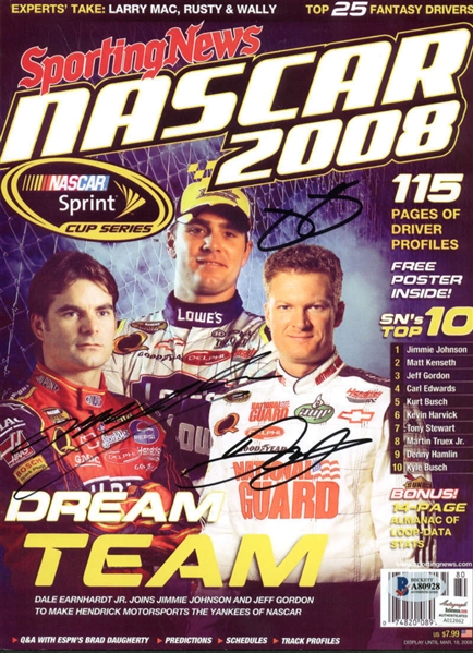 NASCAR: Jeff Gordon, Jimmie Johnson & Dale Earnhardt Jr Signed "Dreamteam" 8" x 10" Photograph (Beckett)