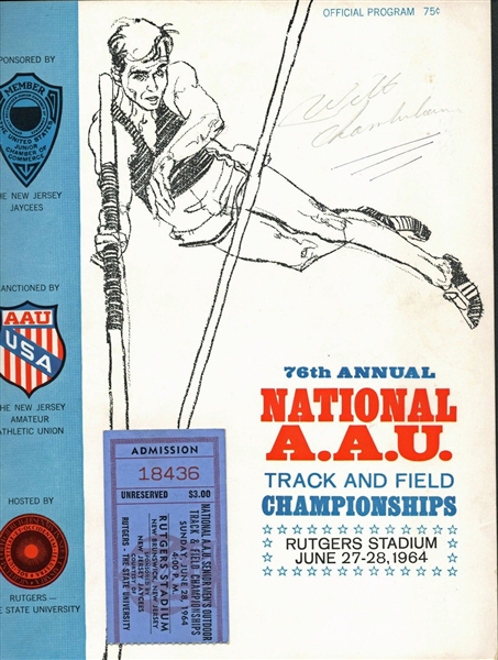 Wilt Chamberlain Vintage 1964 Signed Track & Field Program (JSA)