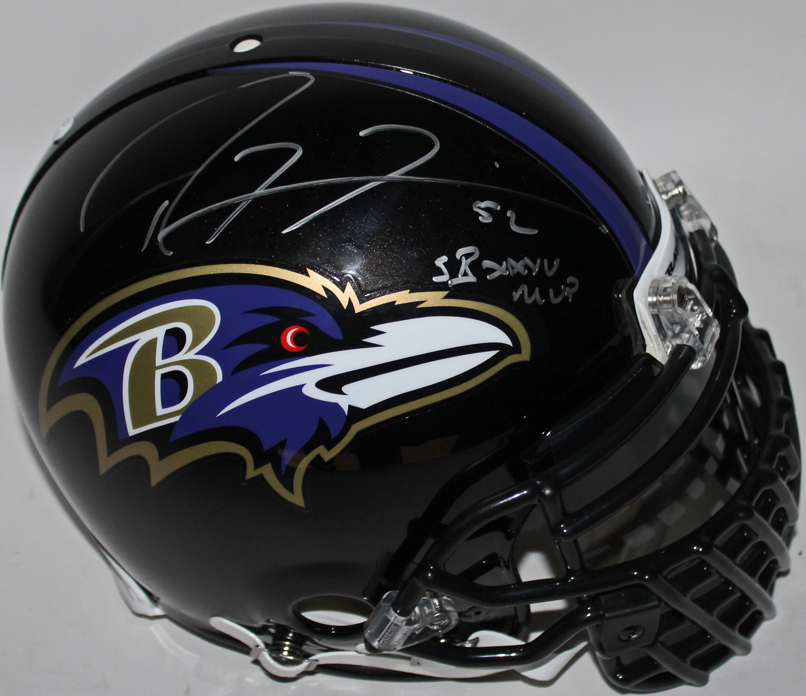 RAY LEWIS SIGNED CUSTOM FACE MASK F/S HELMET BALTIMORE RAVENS SB MVP HOF  BECKETT