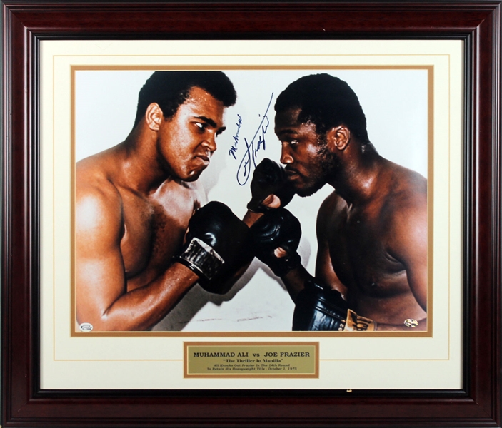 Muhammad Ali & Joe Frazier Signed & Framed 16" x 20" Color Photo (BAS/Beckett)