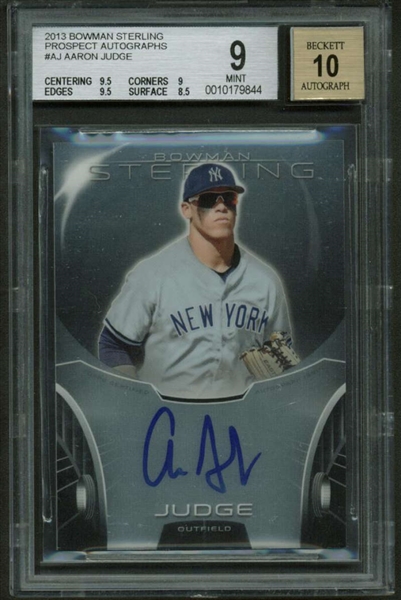 Aaron Judge Signed 2013 Bowman Sterling Rookie Card BGS 9 w/ 10 Auto!