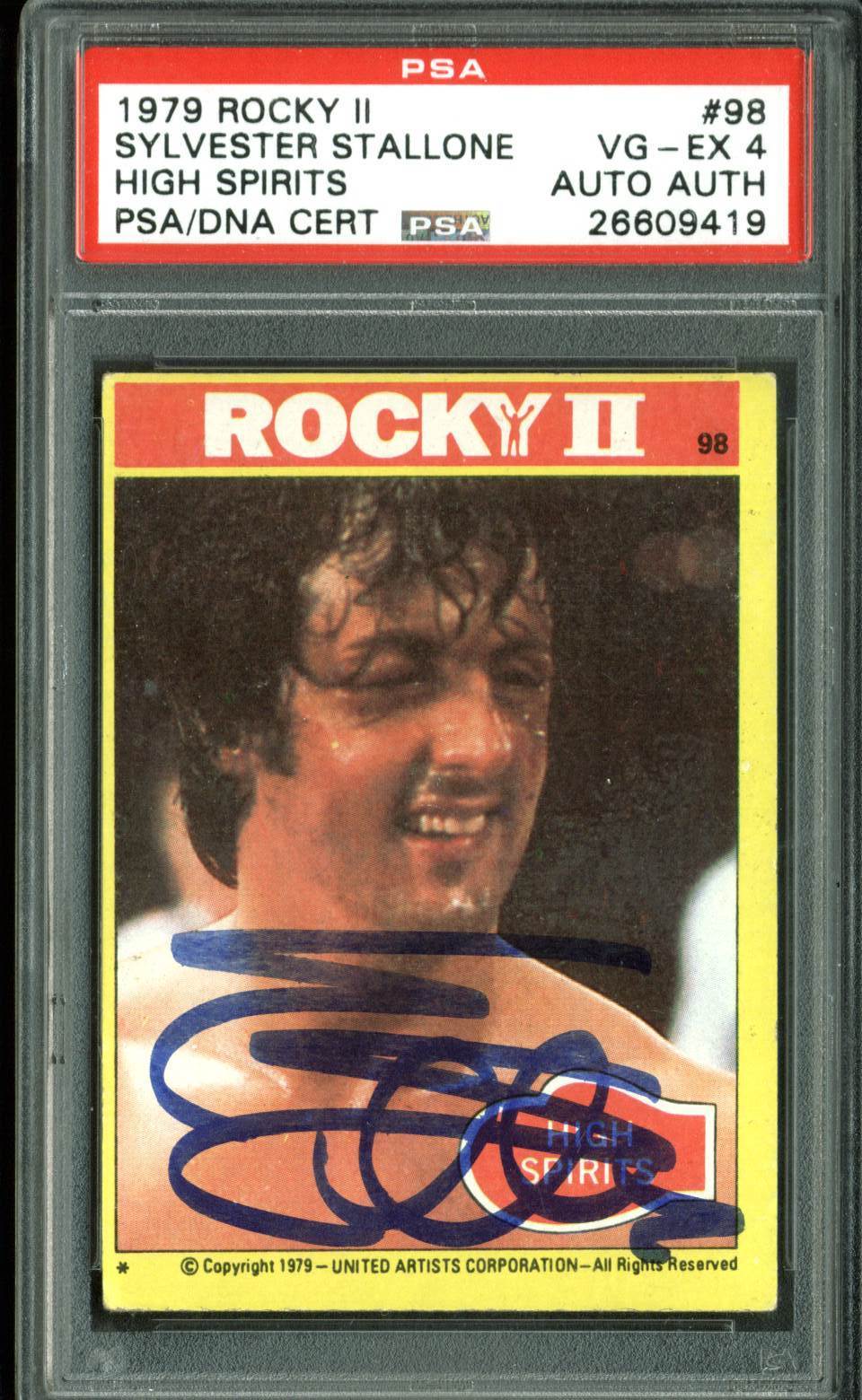 Lot Detail - Sylvester Stallone Signed 1979 Rocky II High Spirits Card ...