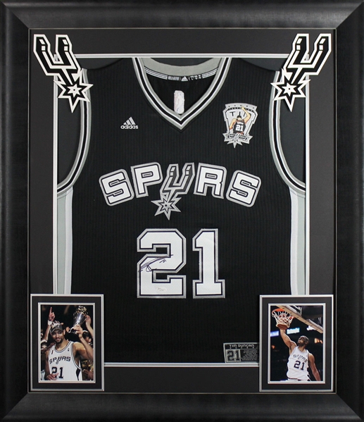 Tim Duncan Signed Jersey in Custom Framed Display (JSA)