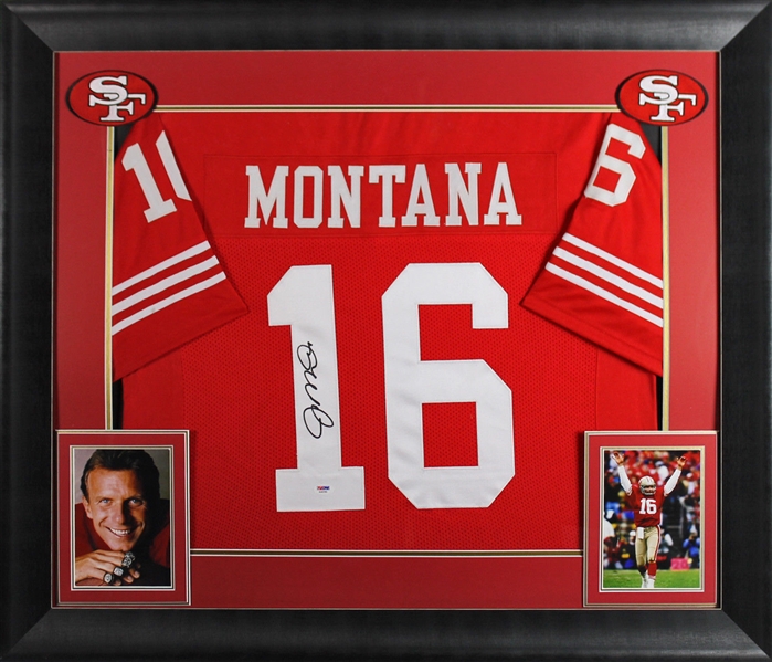 Joe Montana Signed 49ers Jersey in Custom Framed Display (PSA/DNA)