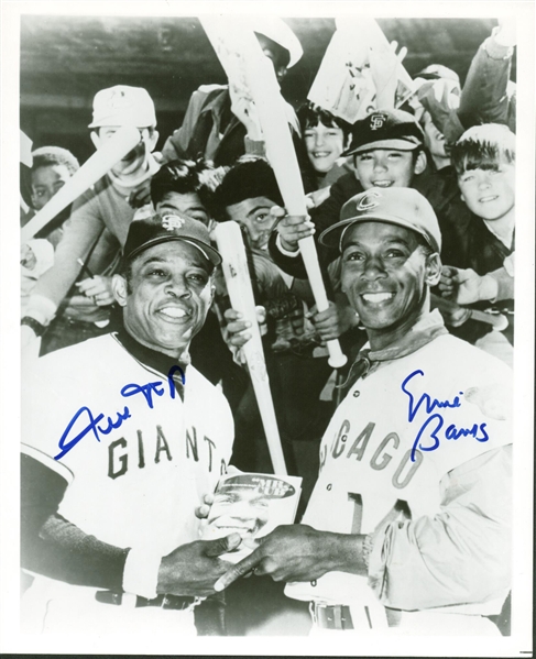 Willie Mays & Ernie Banks Dual Signed 8" x 10" Black & White Photograph (Beckett/BAS Guaranteed)